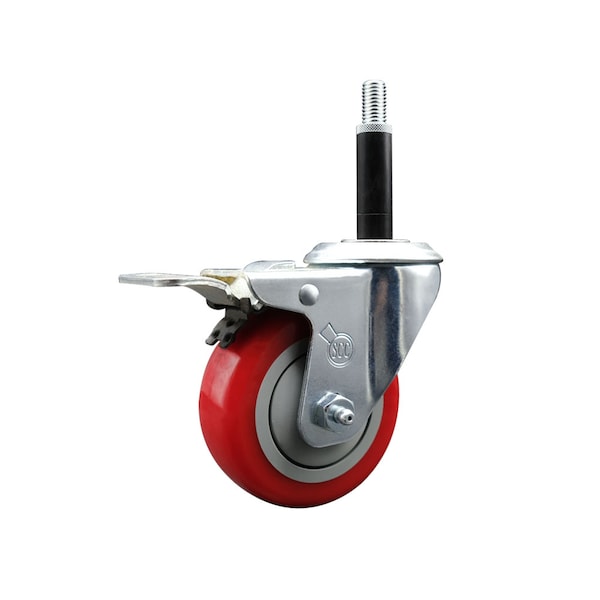 3.5'' Red Poly Swivel 3/4'' Expanding Stem Caster Total Lock Brake